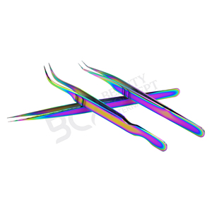 Ensemble de pinces à cils en acier inoxydable arc-en-ciel, antistatiques et durables, à pointe fine, pour artistes, volume, courbées et droites, pour greffe de cils en gros - Product Image 5