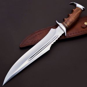 Cuchillo Bowie de Acero de Damasco Hecho a Mano Personalizado 2025 con Mango de Madera y Funda de Cuero para Caza - Product Image 4