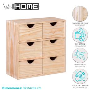 WELL HOME Organizzatore da scrivania e cassettiera in legno di pino Miniblock con 6 cassetti 35x14x32cm - Product Image 2