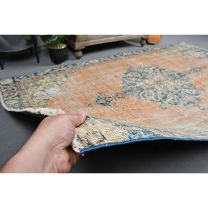 Alfombra Turca Vintage, Diseño Clásico de Parches Naranja y Azul, 4.8 x 7.9 pies, Tejido Plano de Lana y Yute, Ecológica, Estilo Boho, para Comedor - Product Image 4