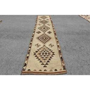 3x13.7 ft Herki Turkish Rug, <b>Brown</b> Floral Vintage Rug <b>Wool</b> - Product Image 1
