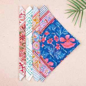 Ensemble de 4 bandanas en coton faits à la main, style bohème, doux, légers, écharpe d'été unisexe, foulard de plage indien - Product Image 3