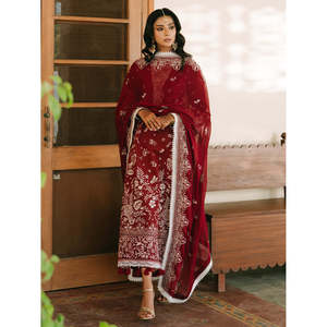 Conjunto Mahnur de 3 Piezas: Camisa de Chifón Bordada con Dupatta de Tela Khaddi y Pantalón para Primavera/Verano-BIC-4700 - Product Image 5