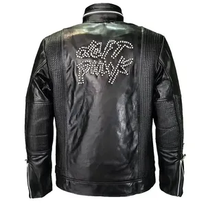 Chaqueta de Cuero para Hombre Estilo Biker Daft Punk Negra, Abrigo de Invierno con Cierre de Cremallera, Chaqueta de Cuero Vacuno Genuino - Product Image 2