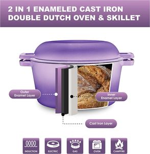Marmite hollandaise <span class=keywords><strong>en</strong></span> <span class=keywords><strong>fonte</strong></span> émaillée à double usage blanc approfondi avec poêle à frire <span class=keywords><strong>en</strong></span> métal au design classique pour la cuisson du pain - Product Image 5