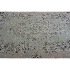 Vintage 5.5ft X 8.9ft Turkish Rug Green & Beige Flat Weave Living <b>Room</b> <b>Carpet</b> Wool Material with Latex Backing Patchwork Pattern - Product Image 5