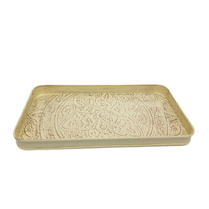 Plateau de service en métal de forme ronde de couleur or pour les hôtels et les restaurants plateau de service de nourriture de table fait à la main personnalisé - Product Image 5