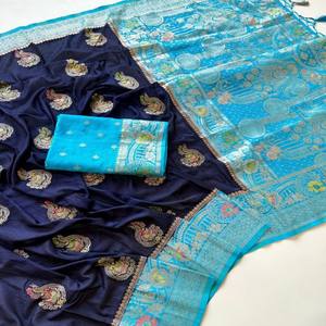 ผ้าส่าหรี VASTRA COTTAGE ผ้ากัตตีจีออร์เจตต์แท้ พร้อมลายปักโบราณแบบซารี มีนา บุตตา แจ็คการ์ด ทออย่างประณีต พร้อมผ้าปาลลูย้อมสีด้วยมือ ดีไซน์เนอร์แวร์ - Product Image 4