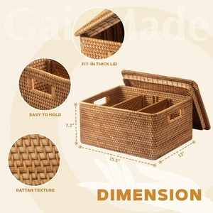 Natural wicker box with lid and dividers Handmade <b>Storage</b> Box Eco-Friendly Natural Home and Home Decor Wholesale from Vietnam - Product Image 2