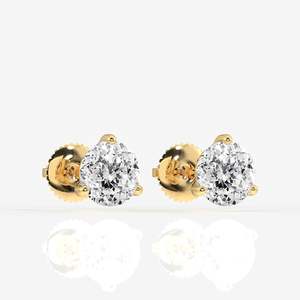Boucles d'oreilles certifiées à trois griffes en diamant de laboratoire taille portugaise, avec accessoire de luxe en or 9 carats - Product Image 2
