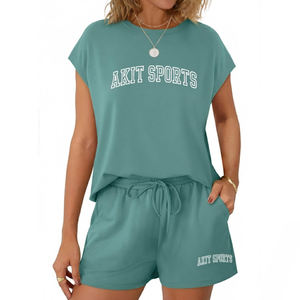 Ensemble de shorts 2 pièces pour femmes, léger, confortable, décontracté, uni, respirant, séchage rapide, coupe régulière, en coton, pour l'été - Product Image 1