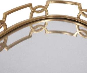 Plateau de service en métal brillant avec surface réfléchissante, plateau de service doré en métal et verre garni - Product Image 5