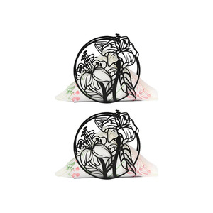 Black Floral Napkin Organizer Holder for Bathroom Bedroom Dinner <b>Table</b> Office Metal Napkin Holder - Product Image 2