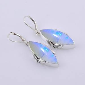 Boucles d'oreilles accessoires pour filles Boucles d'oreilles pierre de lune bleu feu Boucles d'oreilles en argent sterling massif 925 Bijoux - Product Image 4
