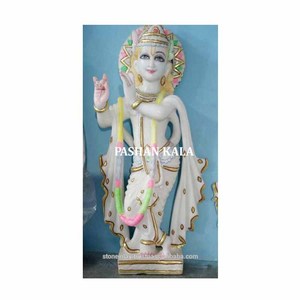 Estatua de pie de mármol blanco de la mejor calidad, estatua de Lord Krishna para adoración y decoración del hogar, venta al por mayor - Product Image 1