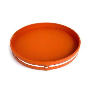 Bandeja de cuero hecha a mano india con almacenamiento de bandeja decorativa montada en cuero negro y marrón y bandeja para servir frutas secas a la venta - Product Image 4