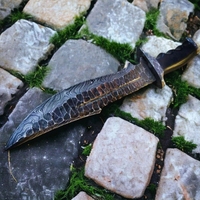 Handgeschmiedetes Damaszener Stahl Bowie-Messer mit Gerader Klinge und Clip-Point, Micarta-Griff für Outdoor, Camping und Jagd