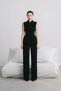 กางเกงขากว้างซิก้าสีดำหรูหรามีกระเป๋าผ้าคุณภาพดีกางเกงและกางเกงขายาวสำหรับผู้หญิง60% อะซิเตท40% โพลีเอสเตอร์ - Product Image 4