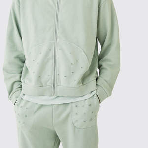 Conjunto Deportivo Informal de Sudadera con Capucha y Pantalones Deportivos de Color Verde Menta para Hombre, Ropa Deportiva Personalizada al por Mayor - Product Image 6