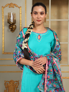 SAADGI PHULWARI ensemble de costume droit décontracté en bleu Pomcha Jaipur évider avec taille naturelle - Product Image 3
