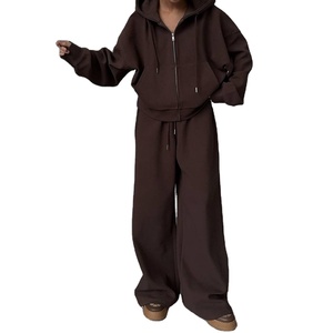 Conjunto de Dos Piezas de Sudadera con Capucha y Pantalones Cortos de Algodón con Lavado Ácido, Diseño Liso para Invierno, Transpirable, para Mujer, Ropa Deportiva para Gimnasio - Product Image 1