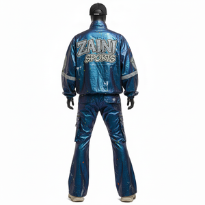 Conjunto de Chaqueta Cortavientos Premium para Hombre, Tela Ligera y Brillante, Paneles Azules, Transferencia de Calor Personalizada, Talla Grande - Product Image 2