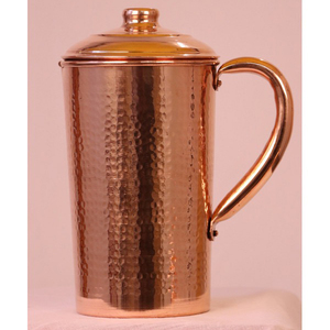 Pichet à boire en cuivre pur martelé de collection vintage avec couvercle à poignée lisse pour la décoration de table et d'hôtel - Product Image 4