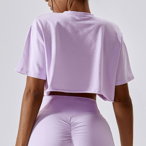 Vente en gros T-shirts courts en coton pour femmes T-shirt uni respirant pour femmes disponible en plusieurs couleurs - Product Image 5