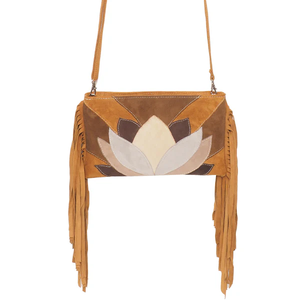 Motif de fleurs de Lotus en patchwork découpé à la main en daim de couleur terreuse Pochette en cuir véritable Suead Pochette en gros - Product Image 5