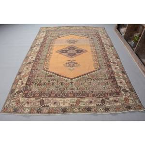 Alfombra de lana verde naranja Bohemia turca Vintage, patrón de retazos de área grande de 5,5x7,8 pies para entrada, pasillo, látex Rectangular - Product Image 1