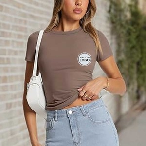 Tri-Blend Eco-Friendly <b>Canvas</b> Womens Summer Crop Tops Short Sleeve <b>Round</b> Neck T-Shirts Regular Fit Casual Blouse Print - Product Image 2
