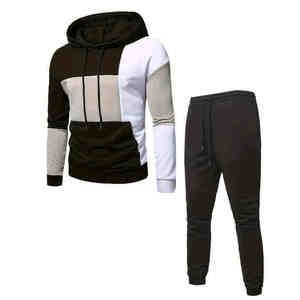<b>Men</b> Color Blocking Hoodie Sweatshirt Set Casual Patchwork Long Sleeve <b>Pullover</b> With Drawstring Jogger Pants Autumn Wear - Product Image 1