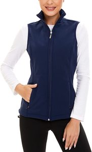 Chaleco corto azul personalizado para correr para mujer, Softshell, impermeable, transpirable, con cuello levantado, cierre de cremallera, logotipo OEM, ropa exterior - Product Image 2