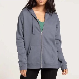 Sweat-shirt à capuche pour femmes en coton surdimensionné avec logo personnalisé en gros, fermeture éclair, sweat-shirt uni de haute qualité, lourd, pour femmes - Product Image 1