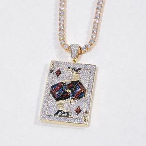 Collar con Colgante de Carta de Póker, Plata Helada con Diamante Moissanite, Diseño de Carta de Juego Helada, Collar de Moda Hip Hop - Product Image 5