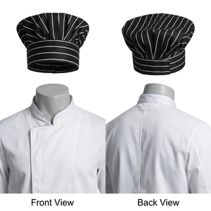 Premium Chef Cap Breathable Mesh Polyester Cotton 180 GSM <b>Black</b> White Adjustable Elastic Band Embroidered Logo - Product Image 5