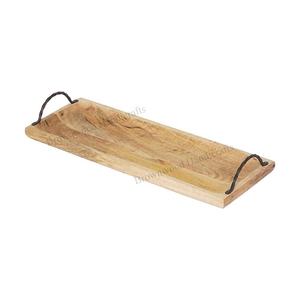 Bandeja de servicio rectangular de madera maciza duradera con asas de metal Bandejas de madera de mango de uso multiusos a precio de fábrica competitivo - Product Image 5