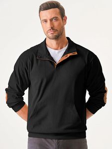 เสื้อสเวตเตอร์แขนยาวผ้าลูกฟูกสำหรับผู้ชาย, เสื้อสเวตเตอร์ลำลองลาย3D สีพื้นปกตั้ง - Product Image 6