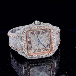 Totalmente Iced Square Moissanite Diamond Watch Rose Gold Quartz Diamond Tester Pasó Moda Hip Hop Estilo Unisex Casual Cuarzo - Product Image 1