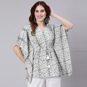 Robe de cocktail en coton avec imprimé tie and dye gris (SHKUP1209) - Product Image 1