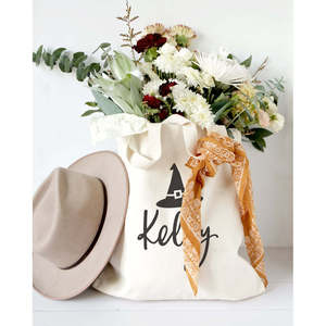 Personalized Name Open Closure Solid Color Witch Cotton Canvas Tote Bag - Product Image 5
