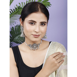 GS <b>Silver</b> Round Center Flower <b>Choker</b> Elegant Wedding Jewelry Accessory - Product Image 3