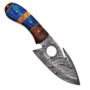 Jexmoo Cuchillo de Acero de Damasco Hecho a Mano Personalizado con Mango de Madera de Resina y Funda de Cuero, Regalo Perfecto para Acampada y Caza - Product Image 4