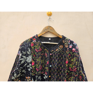 À la main en coton Gudri Floral Patchwork matelassé veste lin automne Unique incarné bohème charme respirant confortable - Product Image 4
