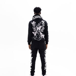ผลิตStreetwearเฮฟวี่เวทเสื้อกันหนาวหมวกพัฟพิมพ์Flared Trackกางเกงผู้ชายสีบล็อกTracksuitซ้อนJoggersผู้ชายชุด - Product Image 6