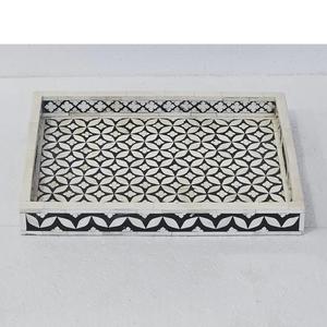 Plateau de service artisanal en agate incrustée d'os pour table à manger - Product Image 1