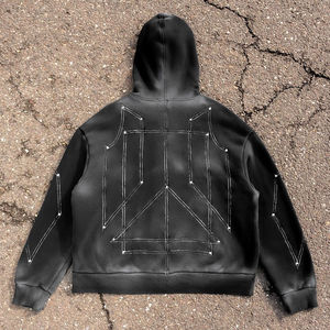 Sudadera con capucha con diamantes de imitación desteñidos al sol para hombre con mangas regulares, sudaderas con capucha de algodón de material de manga larga y peso pesado con logotipo personalizado - Product Image 2