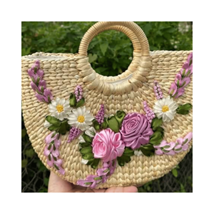 แผงโครงสร้างของกระเป๋าผักตบชวาสานด้วยสายหนังเทียมสำหรับร้านค้าปลีกบูติกและการพกพาทำมือในเวียดนาม - Product Image 1