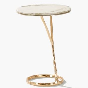 Stylish Modern Circle-Shaped <b>Coffee</b> <b>Table</b> with <b>White</b> Gold Marble Top and Metal Frame for Living Room Furniture - Product Image 1