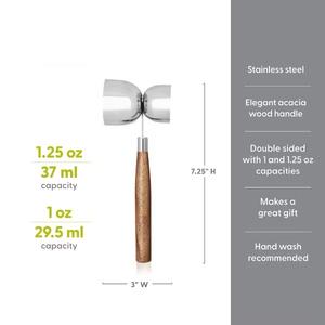 Jigger de Barra de Doble Cara con Mango de Acero Inoxidable y Madera, Herramienta de Medición de Cócteles de Precisión con Agarre Fácil y Vertido Equilibrado - Product Image 5